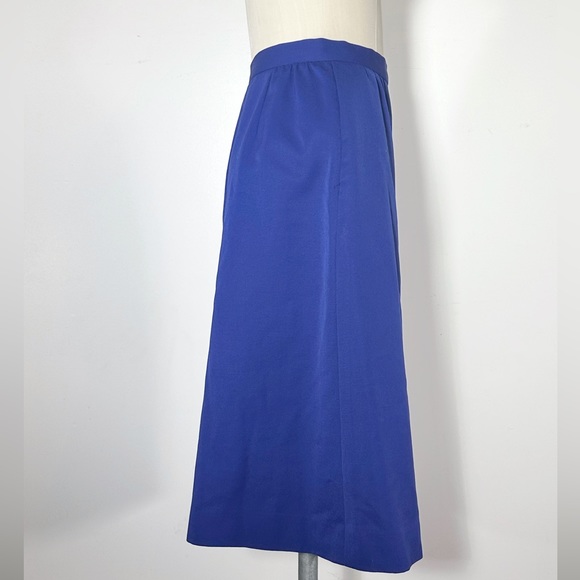 VINTAGE HALSTON III BLUE PLEATED MIDI SKIRT SIZE 4 SMALL SIDE POCKETS - Picture 5 of 5